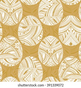 Happy Easter golden egg shapes background. Geometric vector seamless pattern.