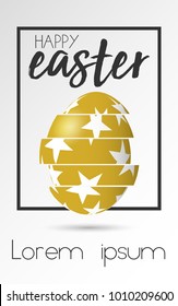 Happy Easter golden egg with white stars. Glitch Design Easter Egg. Vector illustration. EPS 10