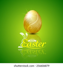 Happy easter with golden egg.Hand lettering.vector illustration Background