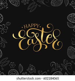 Happy Easter Golden Lettering Egg calligraphy