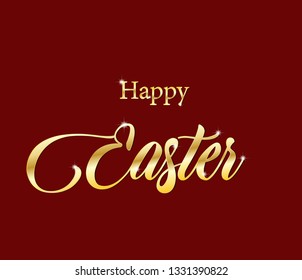 Happy Easter golden text written on a maroon background. Vector Illustration.