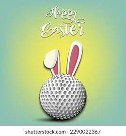 Happy Easter. Golf ball with ears rabbit. Easter eggs decorated in the form of a golf ball on an isolated background. Pattern for greeting card, banner, poster, invitation. Vector illustration