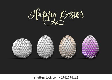 Happy Easter. Golf ball and eggs decorated in the form of a golf ball on an isolated background. Pattern for greeting card, banner, poster, invitation. Vector illustration