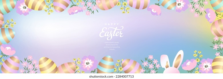 Happy easter gradient decoration background. Easter elements decoration frame for event, invitation, background and banner design. Vector illustration.