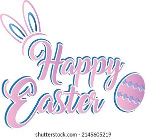 Happy Easter Graphic with Egg and Bunny Ears