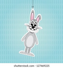 happy easter gray bunny label blue background