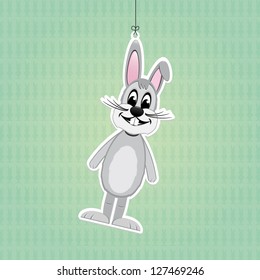 happy easter gray bunny label green background