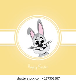 happy easter gray bunny on green background