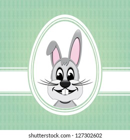 happy easter gray bunny on green background