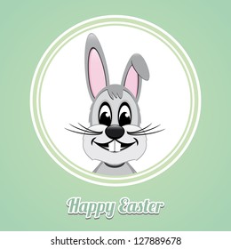 happy easter gray bunny on green background