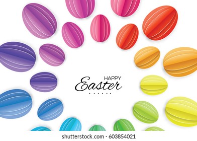 Happy Easter Greating card. Colorful Paper cut Easter Egg. White background.