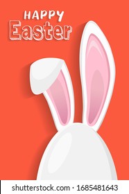 Happy easter greating card with egg and cute bunny ears - traditional symbol of holiday. Simple eggs hunt design. Vector illustration for poster, card or banner.