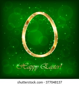 Happy Easter green background with golden egg, illustration 