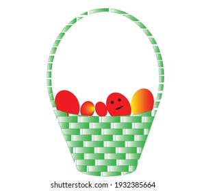 Feliz Pascua. Cesta verde con huevos rojos