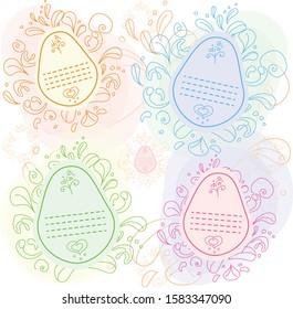 Happy Easter . Green, blue, pink, yellow color Easter egg on white background. Modern sale stickers on white background.
Vector illustration. Modern sale 