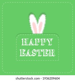 Happy Easter green card with bunny ears from a pocket. Vector illustration. Simple design.