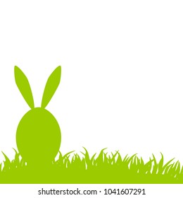Happy easter green egg with bunny ears on grass vector card.