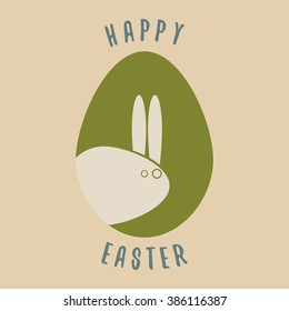 Happy easter. Easter green egg with white bunny. Vector illustration.