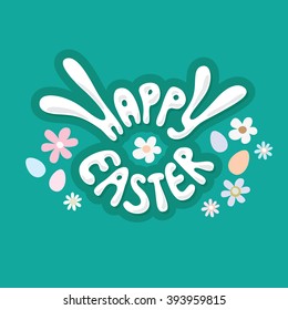 Happy Easter green greeting card with unique bunny ears letters
