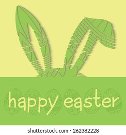 Happy Easter green invitation with eggs and decorated ears rabbit and inscription happy easter Vector illustration eps 10