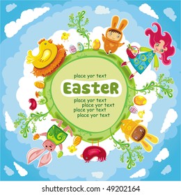 Happy Easter green round card