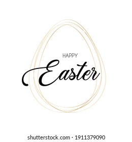 Happy Easter greeting background. Egg shape golden  frame Vector illustration