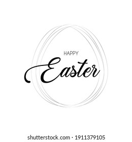 Happy Easter greeting background. Egg shape silver  frame Vector illustration