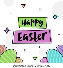 Happy Easter greeting background in geometry Memphis style