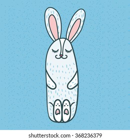 Happy Easter greeting or banner with cute white rabbit. Vector
