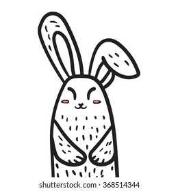 Happy Easter greeting or banner with cute white rabbit. Vector