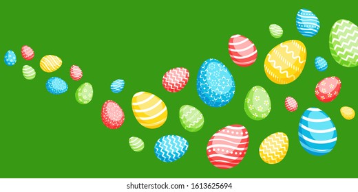 Happy Easter greeting banner with сolorful eggs. Vector illustration for Easter day