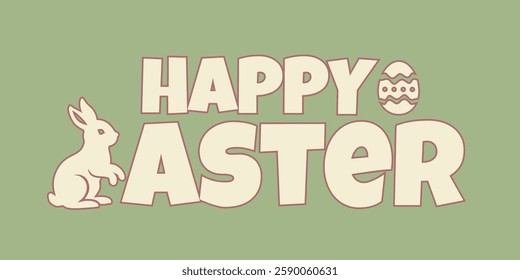 Happy Easter greeting with bunny and decorated egg in soft vintage tones, festive holiday celebration design.