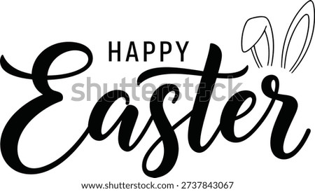 Happy easter greeting with bunny ears and calligraphy text
