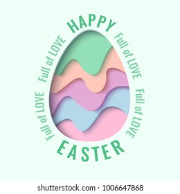 Happy Easter greeting card. 3d paper cut easter egg concept design background. Vector illustration. Paper carving egg shape with shadow