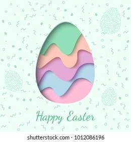 Happy Easter greeting card. 3d paper cut easter egg concept design background. Vector illustration. Paper carving egg shape with shadow