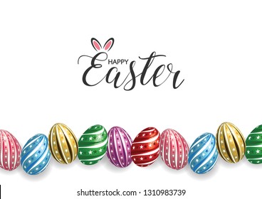 Happy Easter Greeting Card. 3D Easter eggs for Holiday background. Vector illustration