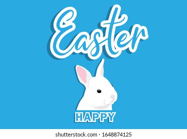 Happy easter. Greeting card  in 3d style with white easter rabbit. Holiday pattern for typography and for your greeting text.  Vector illustration.