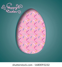 Happy Easter greeting card. 3d paper cut easter egg concept design background. Vector illustration. Paper carving egg shape with shadow