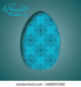 Happy Easter greeting card. 3d paper cut easter egg concept design background. Vector illustration. Paper carving egg shape with shadow