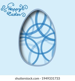 Happy Easter greeting card. 3d paper cut easter egg concept design background. Vector illustration. Paper carving egg shape with shadow.