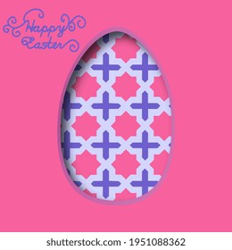 Happy Easter greeting card. 3d paper cut easter egg concept design background. Vector illustration. 