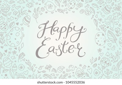Happy Easter. Greeting card. Abstract background, egg pattern. Greeting card. Vector artwork. Holiday concept for invitation card. Print, poster, banner, wallpaper. Blue, white, beige colors