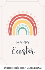 Happy Easter greeting card with abstract rainbow. Hand drawn vector illustration