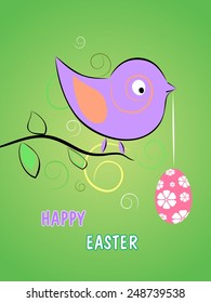happy easter greeting card with bird and easter egg