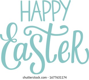 Feliz tarjeta de felicitación de Pascua con color azul. Vector de letras manuales.