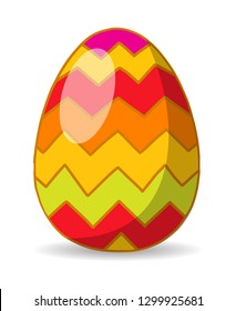 Happy Easter greeting card. Bright chevron pattern egg symbol vector holiday illustration isolated over white.