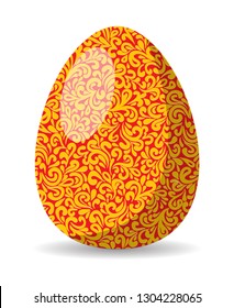 Happy Easter greeting card. Bright red and orange egg symbol vector holiday illustration isolated over white.
