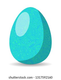 Happy Easter greeting card. Bright blue egg symbol vector holiday illustration isolated over white.