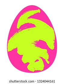 Happy Easter greeting card. Bright colorful brush stroke egg symbol. Vector holiday illustration isolated over white.