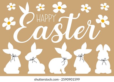 Happy Easter greeting card with bunnies, Happy Easter banner